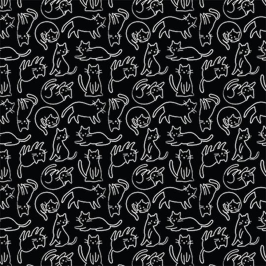 Eugene Textiles "Meow" by Sara B. Black Felines Cotton Fabric